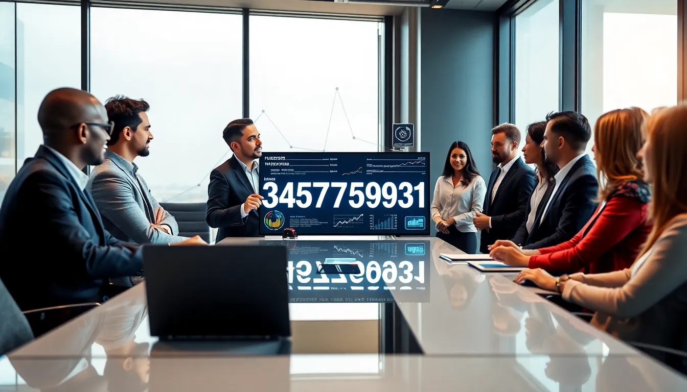diverse professionals discussing data in a modern office setting.